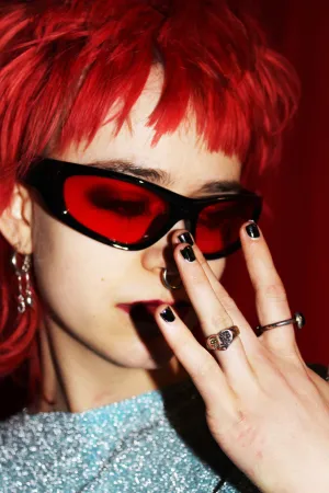 ‘DEVIL EYES’ RED LENS BLACK FRAME SUNGLASSES