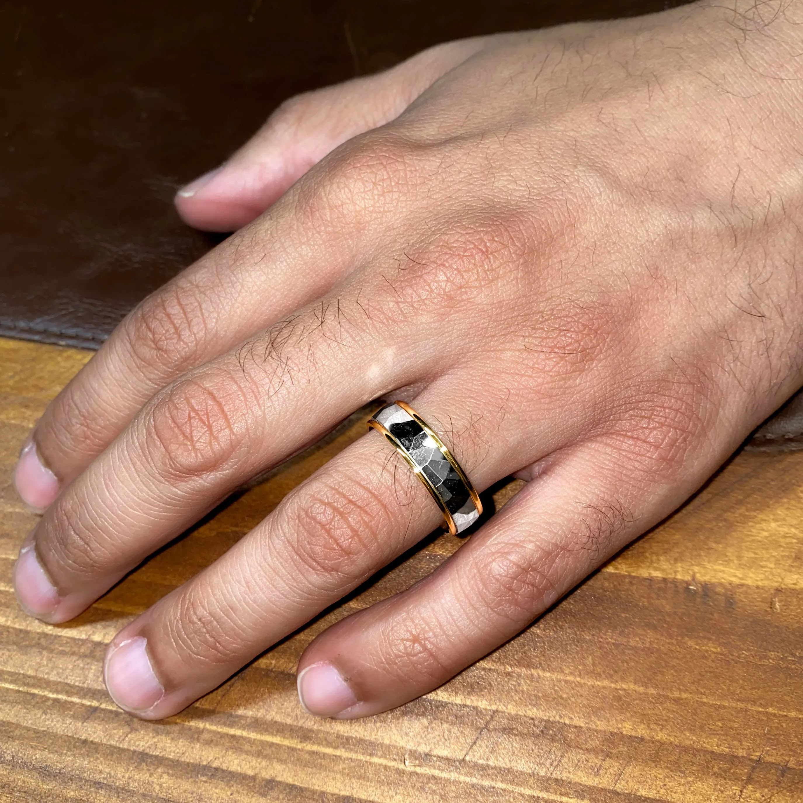 Mens Faceted Two-tone Court Ring