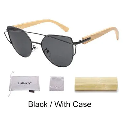 Ralferty Women's Cat Eye Bamboo Wood Mirror Sunglasses K1585