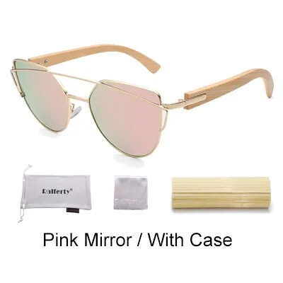 Ralferty Women's Cat Eye Bamboo Wood Mirror Sunglasses K1585