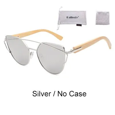 Ralferty Women's Cat Eye Bamboo Wood Mirror Sunglasses K1585