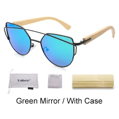 Ralferty Women's Cat Eye Bamboo Wood Mirror Sunglasses K1585
