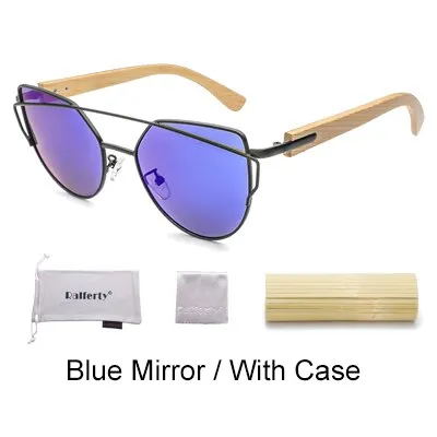 Ralferty Women's Cat Eye Bamboo Wood Mirror Sunglasses K1585
