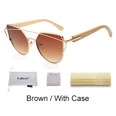 Ralferty Women's Cat Eye Bamboo Wood Mirror Sunglasses K1585