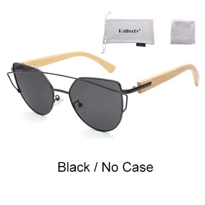 Ralferty Women's Cat Eye Bamboo Wood Mirror Sunglasses K1585