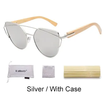 Ralferty Women's Cat Eye Bamboo Wood Mirror Sunglasses K1585