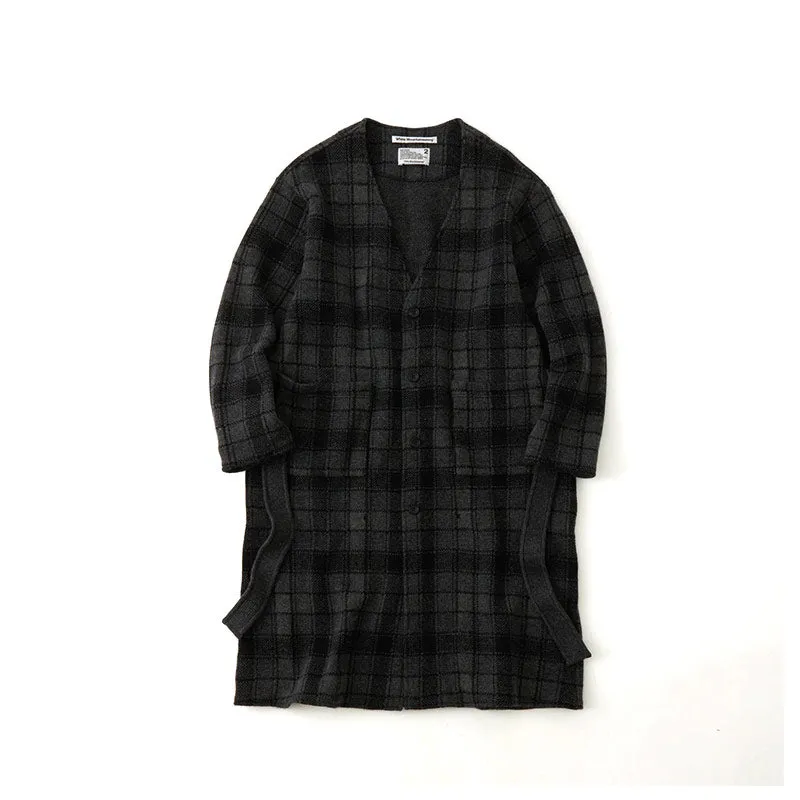 White Mountaineering Check Knit Gown Charcoal