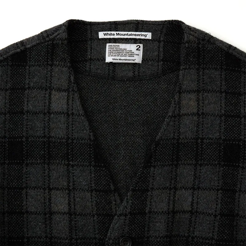 White Mountaineering Check Knit Gown Charcoal